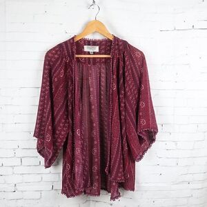 ECOTE RED FLORAL KIMONO STYLE BOHO TOP SIZE XS
